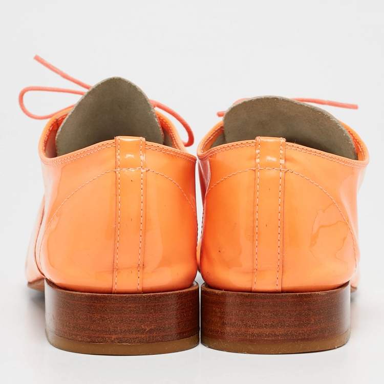 Pre Owned Repetto Orange Patent Leather Lace Up Oxfords Size 39