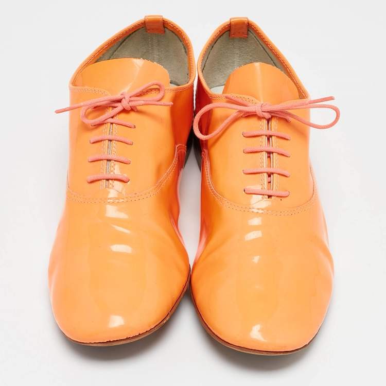 Pre Owned Repetto Orange Patent Leather Lace Up Oxfords Size 39