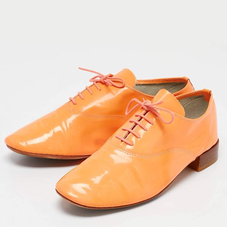 Pre Owned Repetto Orange Patent Leather Lace Up Oxfords Size 39