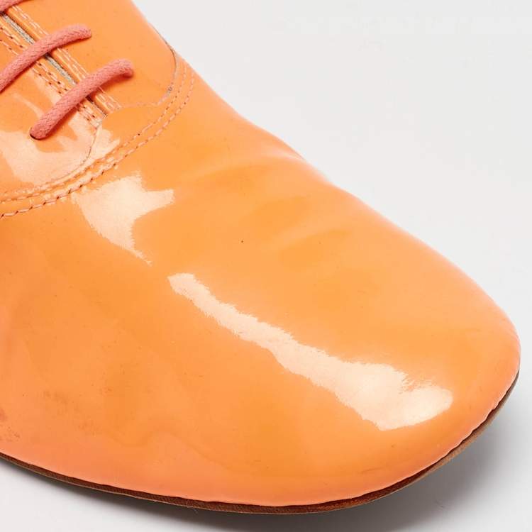 Pre Owned Repetto Orange Patent Leather Lace Up Oxfords Size 39