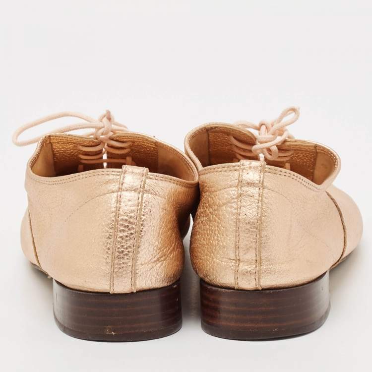 Pre Owned Repetto Metallic Leather Lace Up Oxfords Size 38.5