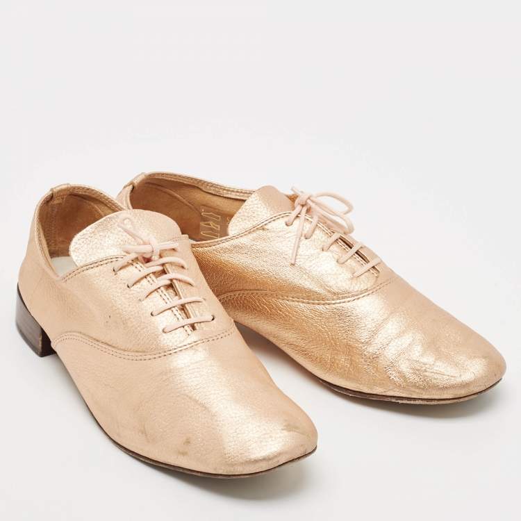 Pre Owned Repetto Metallic Leather Lace Up Oxfords Size 38.5