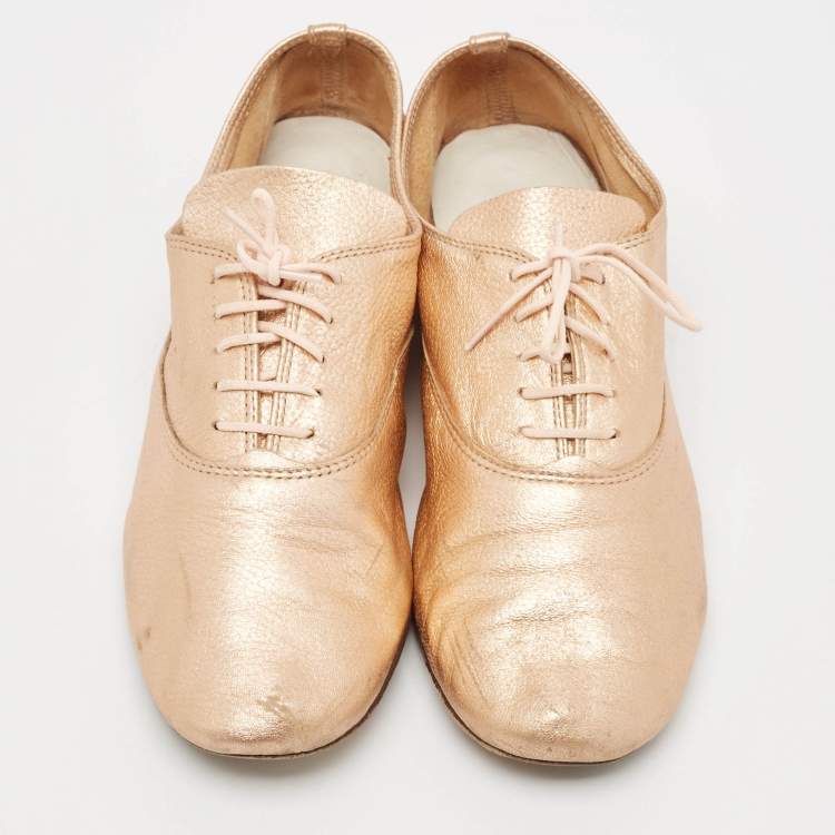 Pre Owned Repetto Metallic Leather Lace Up Oxfords Size 38.5