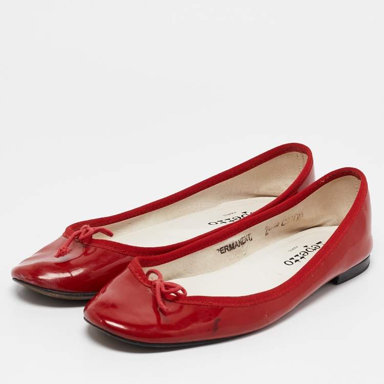 Pre Owned Repetto Red Patent Leather Ballet Flats Size 39