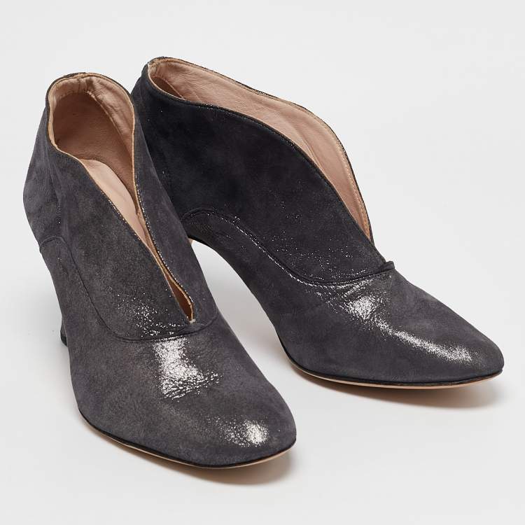 Pre Owned Repetto Metallic Grey Suede Ankle Booties Size 40