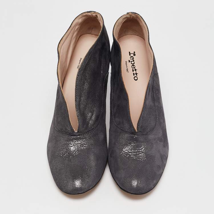 Pre Owned Repetto Metallic Grey Suede Ankle Booties Size 40