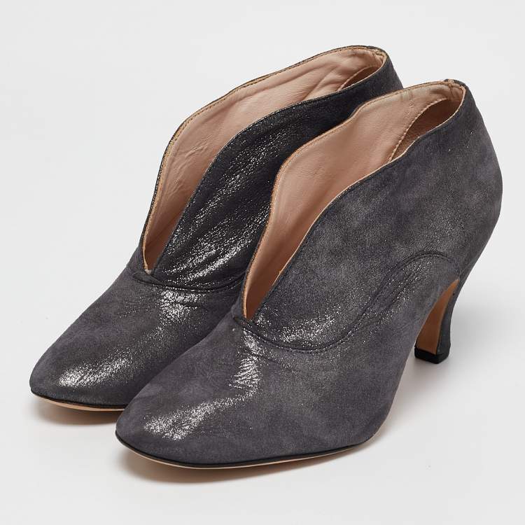 Pre Owned Repetto Metallic Grey Suede Ankle Booties Size 40