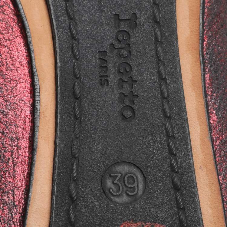 Pre Owned Repetto Black/Red Metallic Leather Bow Ballet Flats Size 39