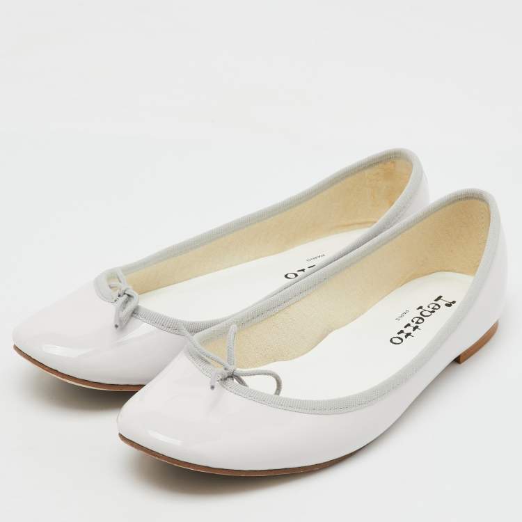 Pre Owned Repetto Light Grey Patent Leather Bow Ballet Flats Size 37.5