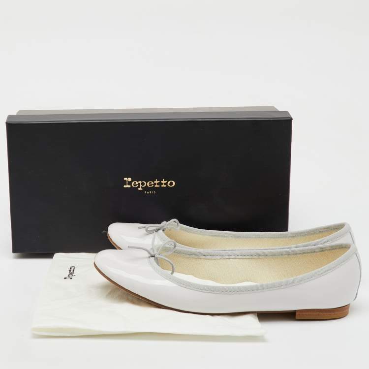 Pre Owned Repetto Light Grey Patent Leather Bow Ballet Flats Size 37.5