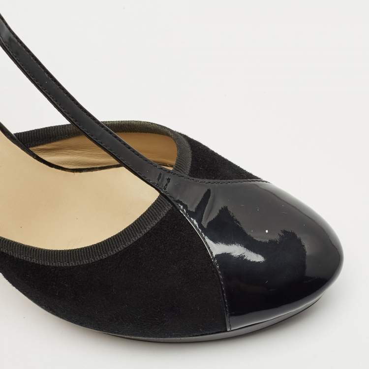 Pre Owned Repetto Black Patent And Suede Ankle Strap Peep Toe Pumps Size 41