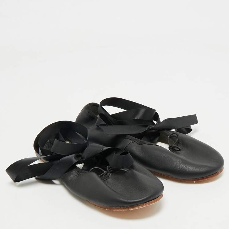 Pre Owned Repetto Black Leather Sophia Ballet Flats Size 38