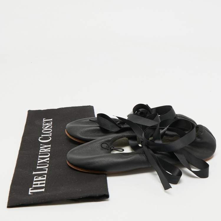 Pre Owned Repetto Black Leather Sophia Ballet Flats Size 38