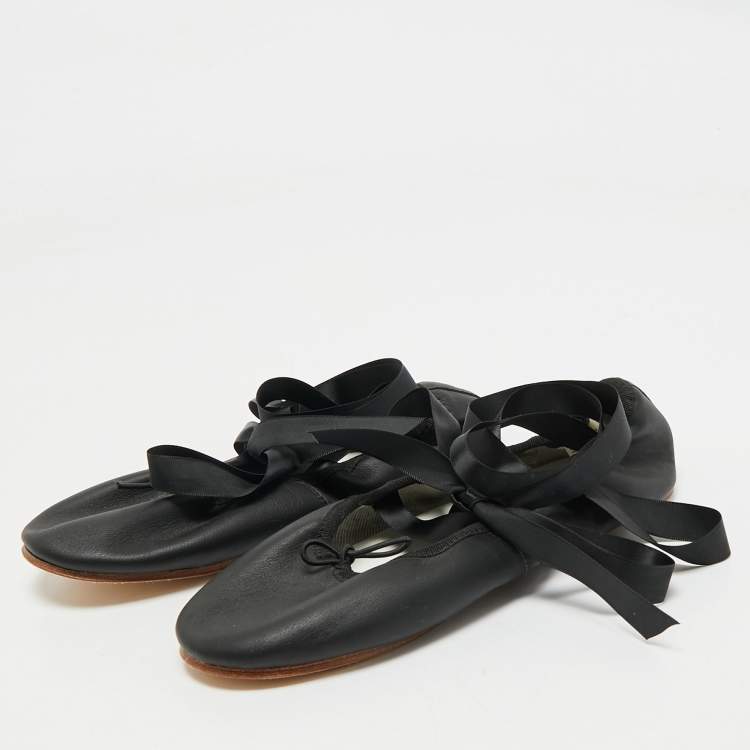 Pre Owned Repetto Black Leather Sophia Ballet Flats Size 38