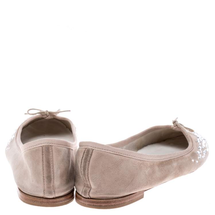 Pre Owned Repetto Beige Suede Crystal Embellished Ballet Flats Size 39