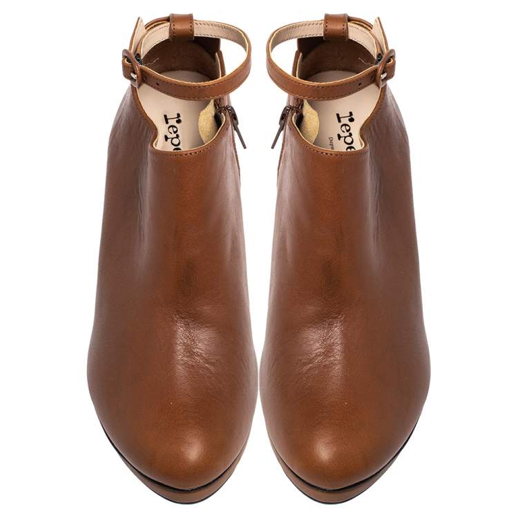 Pre Owned Repetto Tan Leather "Terry" Platform Ankle Booties Size 40
