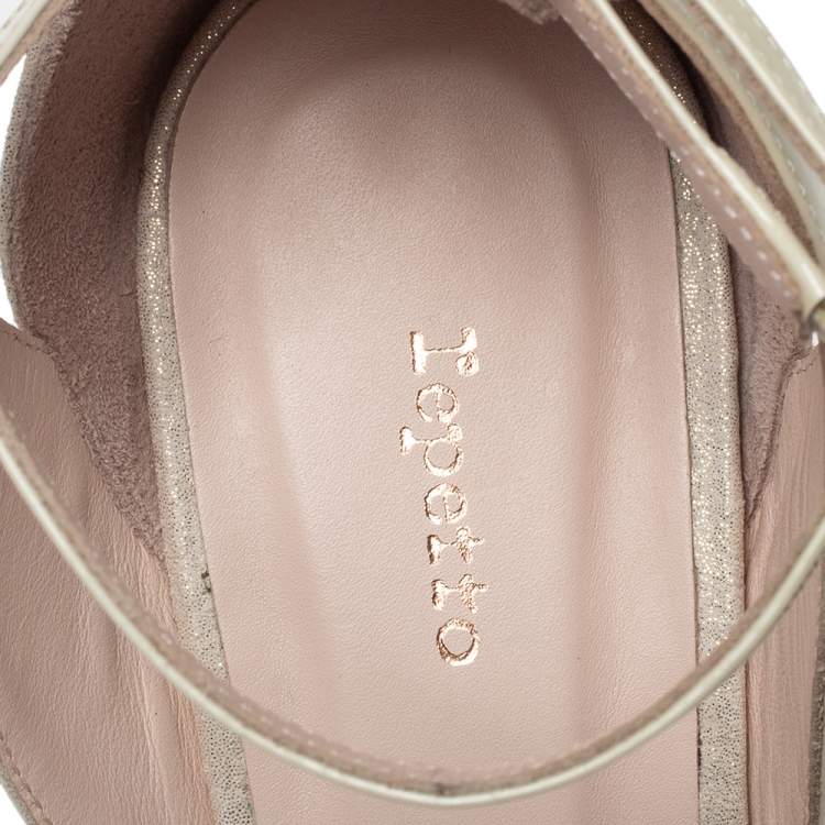 Pre Owned Repetto Cream/Off-White Patent And Nubuck Ankle Strap Peep Toe Pumps Size 40