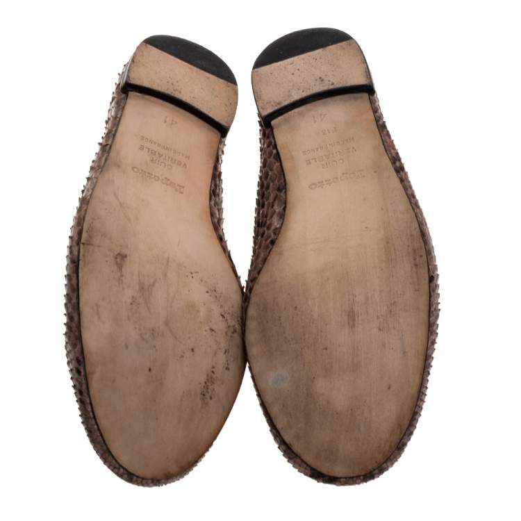Pre Owned Repetto Brown Python Leather Bow Ballet Flats Size 41