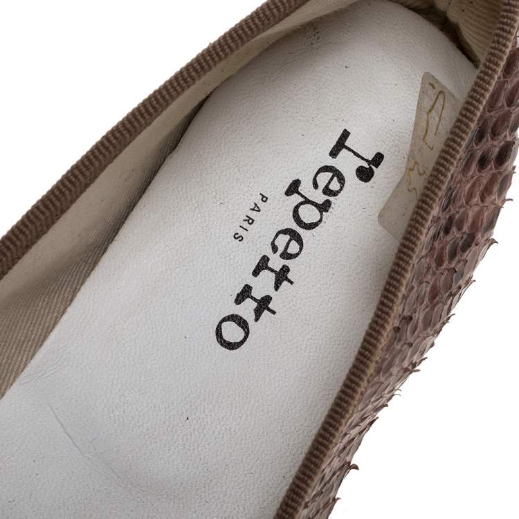 Pre Owned Repetto Brown Python Leather Bow Ballet Flats Size 41