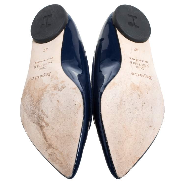 Pre Owned Repetto Blue Patent Leather Brigitte Pointed Toe Ballet Flats Size 37