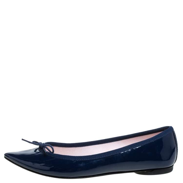 Repetto Blue Patent Leather Brigitte Pointed Toe Ballet Flats Size