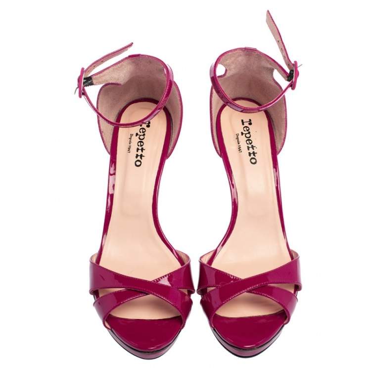 Pre Owned Repetto Pink Patent Leather Ankle Strap Sandals Size 39.5 