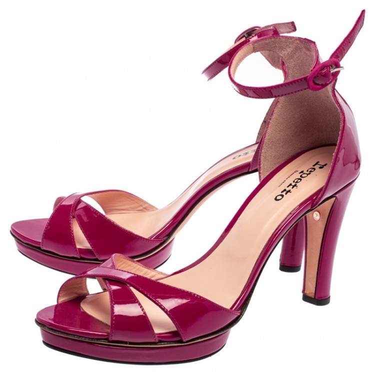 Pre Owned Repetto Pink Patent Leather Ankle Strap Sandals Size 39.5 