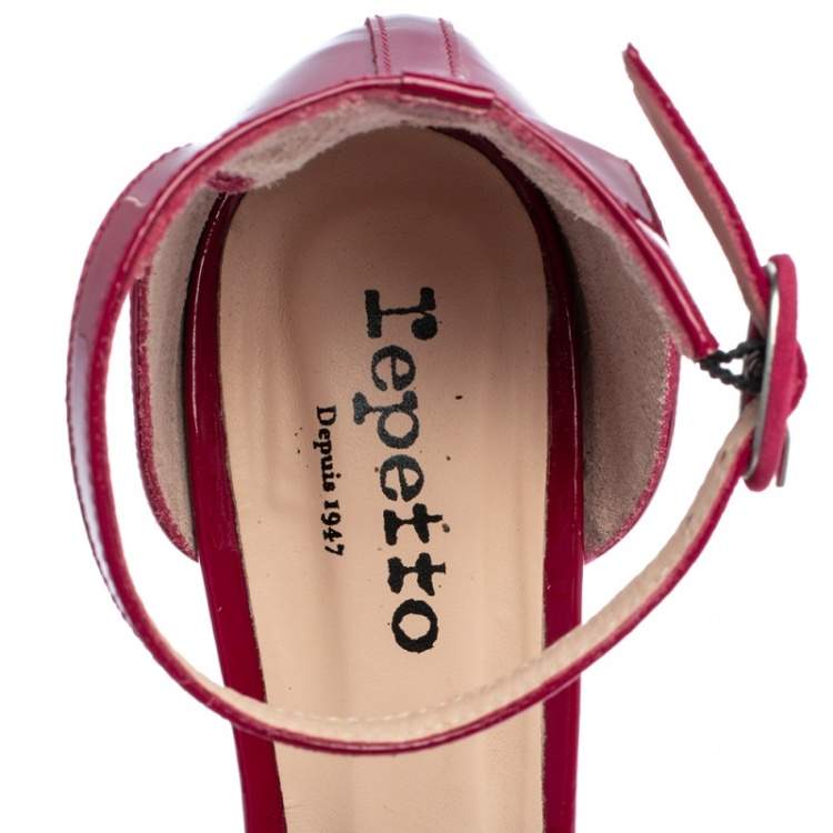 Pre Owned Repetto Pink Patent Leather Ankle Strap Sandals Size 39.5 