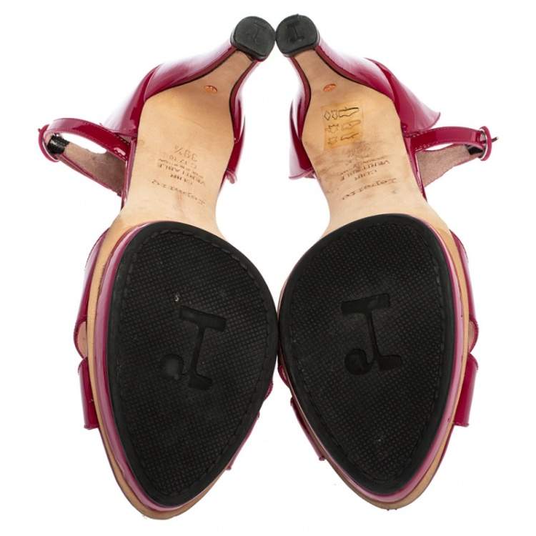 Pre Owned Repetto Pink Patent Leather Ankle Strap Sandals Size 39.5 