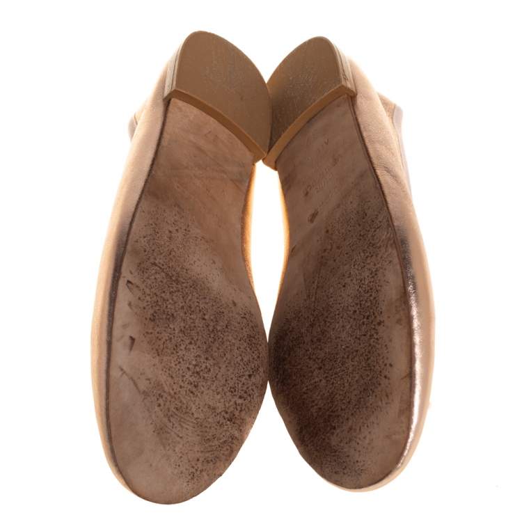 Pre Owned Repetto Metallic Gold Leather Bow Ballet Flats Size 37