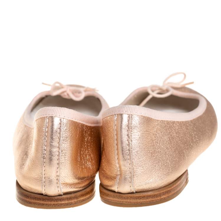 Pre Owned Repetto Metallic Gold Leather Bow Ballet Flats Size 37