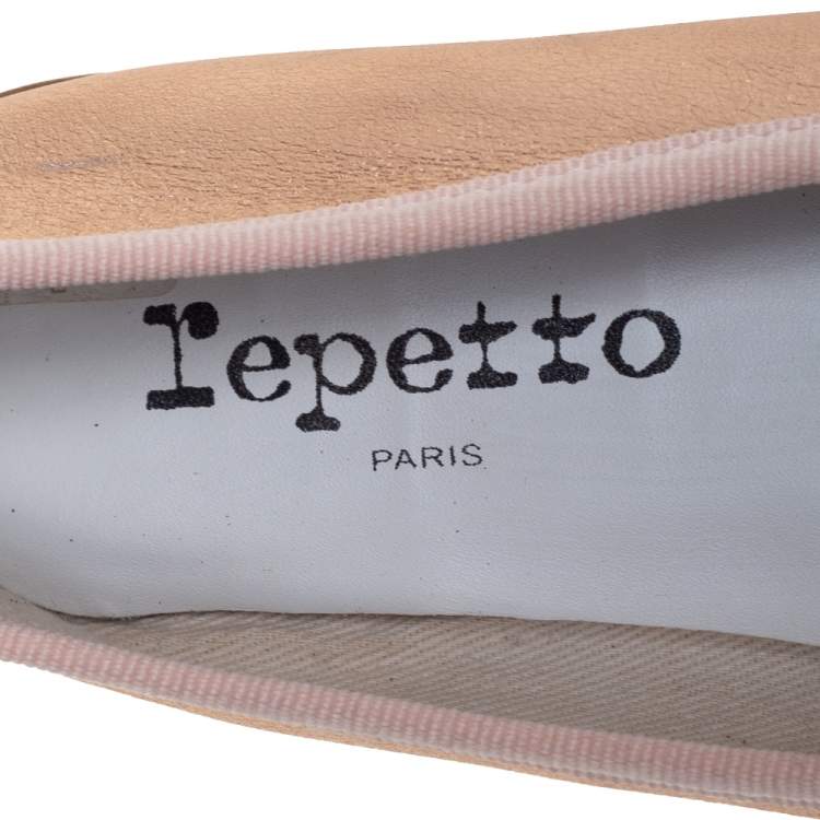 Pre Owned Repetto Metallic Gold Leather Bow Ballet Flats Size 37