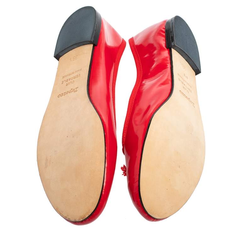 Pre Owned Repetto Red Leather Slip On Ballet Flats Size 38.5