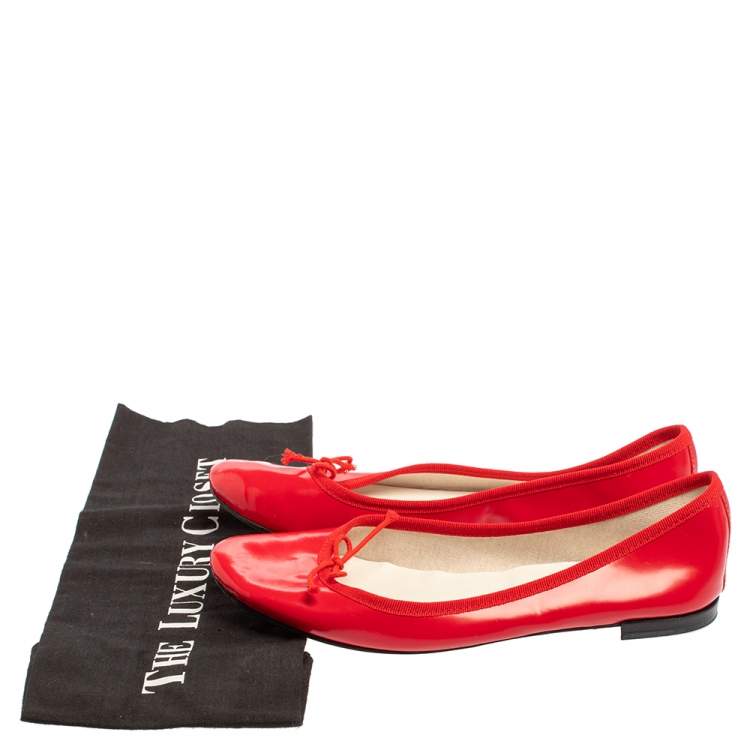 Pre Owned Repetto Red Leather Slip On Ballet Flats Size 38.5