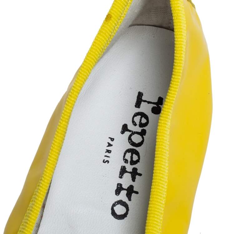 Pre Owned Repetto Yellow Patent Leather Bow Ballet Flats Size 38