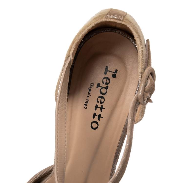 Pre Owned Repetto Beige Suede T-strap Pumps Size 40