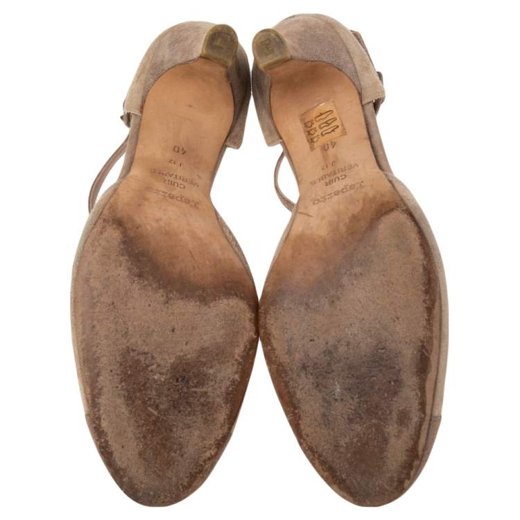 Pre Owned Repetto Beige Suede T-strap Pumps Size 40