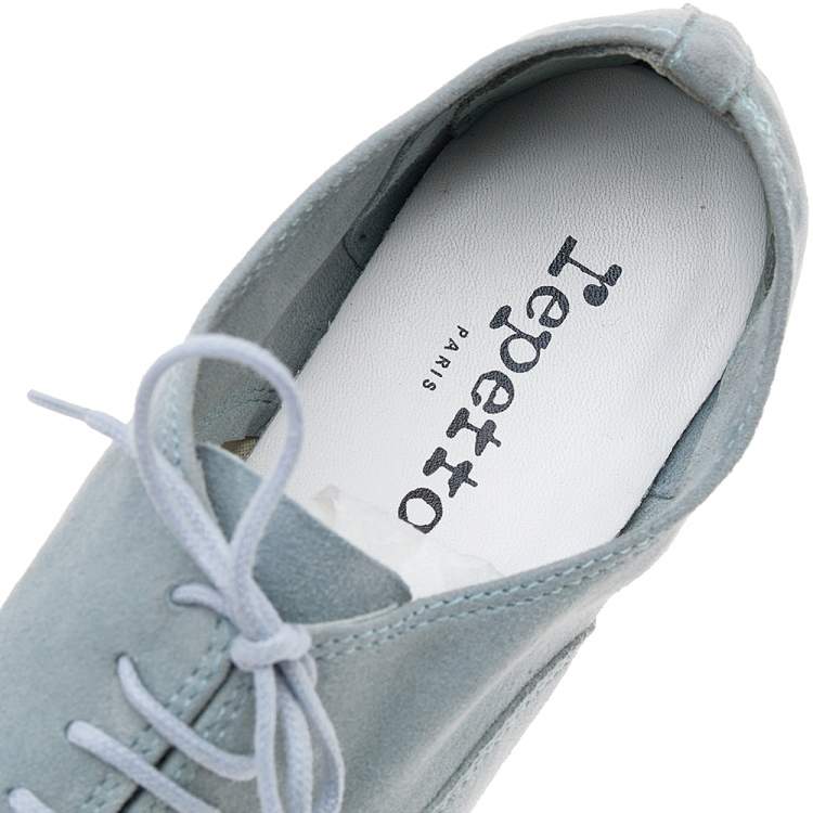 Pre Owned Repetto Blue Suede Crystal Embellished Oxfords Size 36
