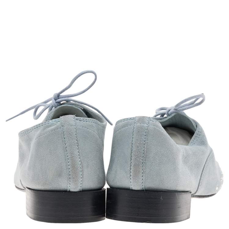 Pre Owned Repetto Blue Suede Crystal Embellished Oxfords Size 36