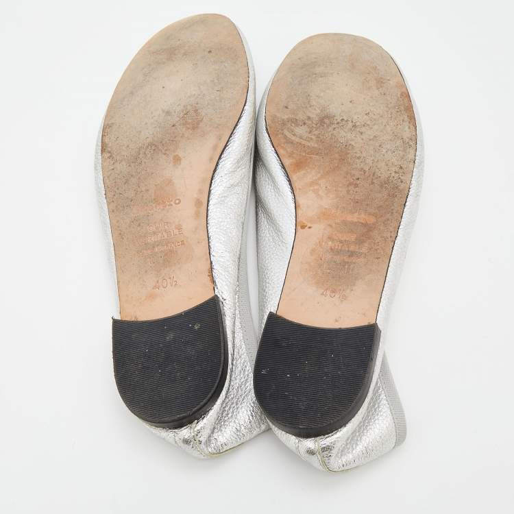 Pre Owned Repetto Metallic Silver Leather Lili Ballet Flats Size 40.5