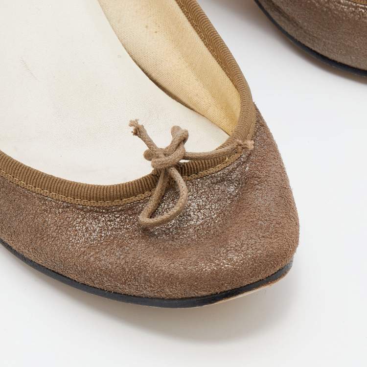 Pre Owned Repetto Khaki Suede Bow Detail Kitten Heel Pumps Size 41