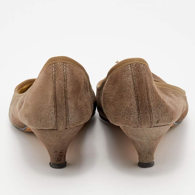 Pre Owned Repetto Khaki Suede Bow Detail Kitten Heel Pumps Size 41