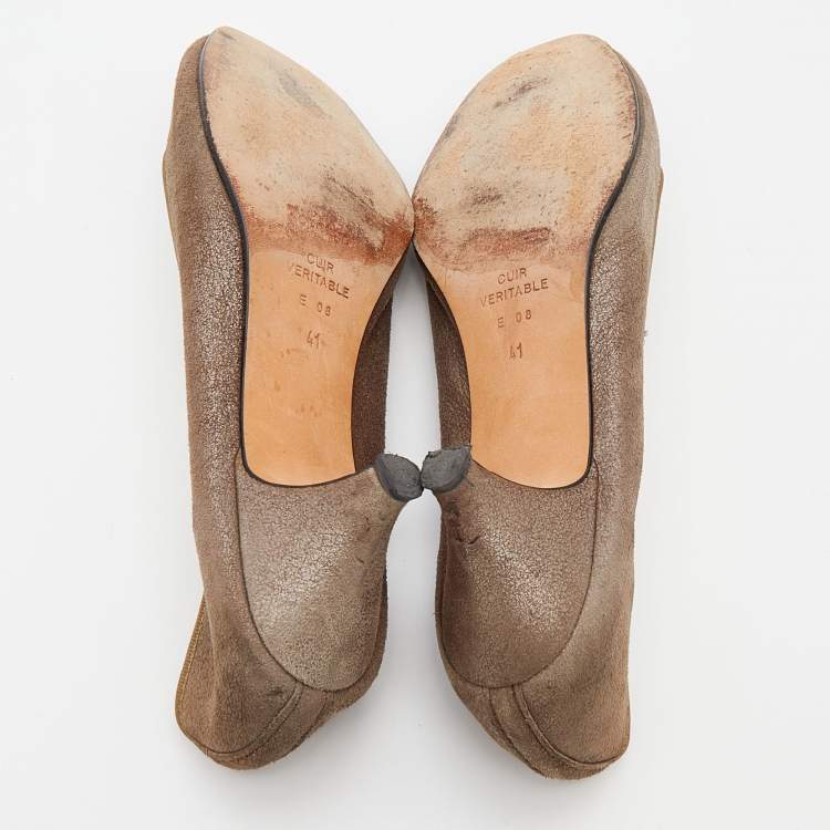 Pre Owned Repetto Khaki Suede Bow Detail Kitten Heel Pumps Size 41