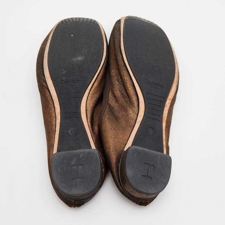 Pre Owned Repetto Metallic Bronze Suede Bow Ballet Flats Size 41