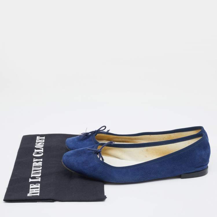 Pre Owned Repetto Navy Blue Suede Bow Ballet Flats Size 41