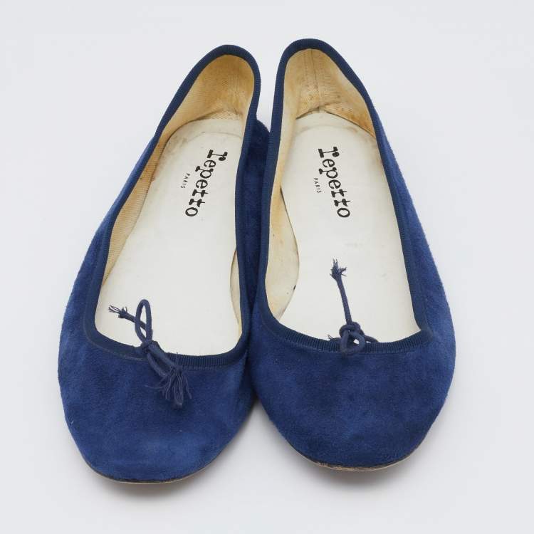 Pre Owned Repetto Navy Blue Suede Bow Ballet Flats Size 41