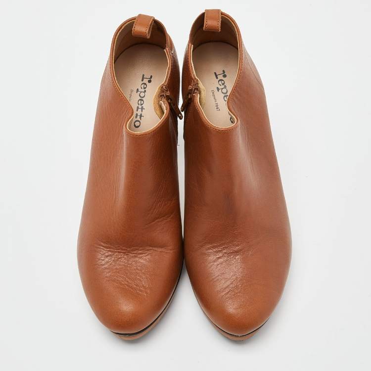 Pre Owned Repetto Brown Leather Platform Ankle Booties Size 40