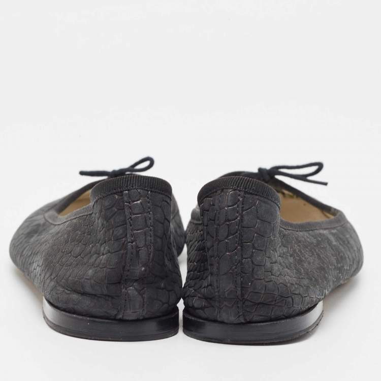Pre Owned Repetto Black Croc Embossed Leather Bow Ballet Flats Size 42