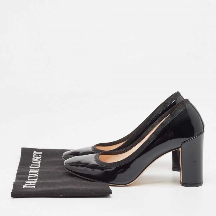 Pre Owned Repetto Black Patent Leather Round Toe Pumps Size 38