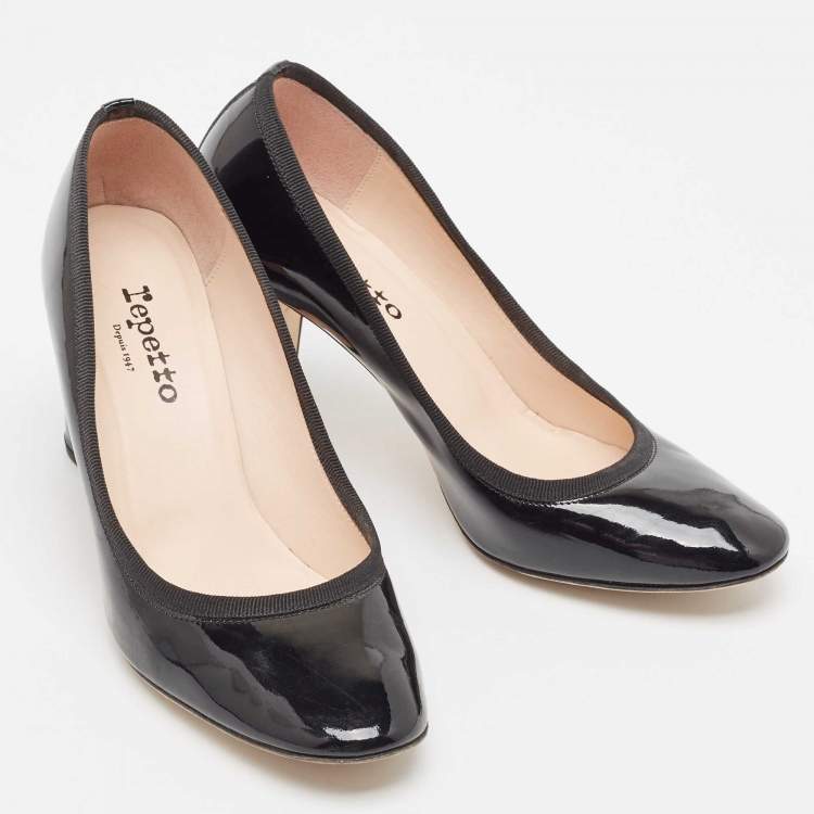 Pre Owned Repetto Black Patent Leather Round Toe Pumps Size 38